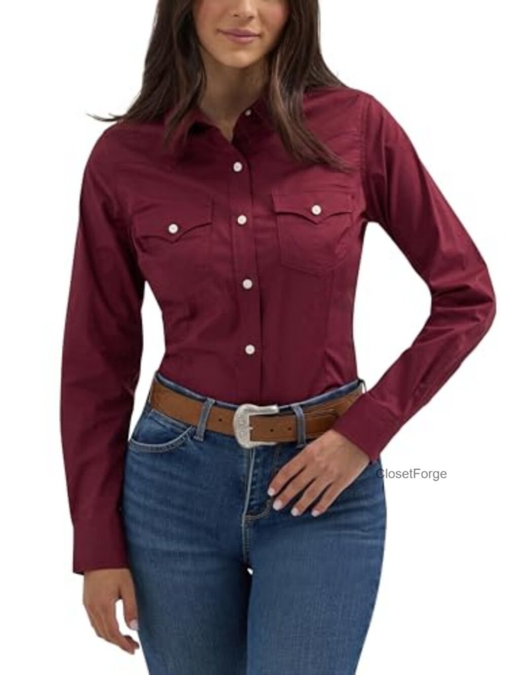 Retro Western Button Down Shirt Long Sleeve Cotton Blend